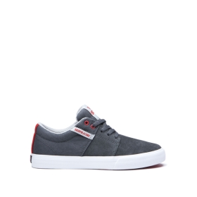 Kids Supra Low Top Shoes STACKS II VULC Dk Grey/Risk Red/white | AU-70400